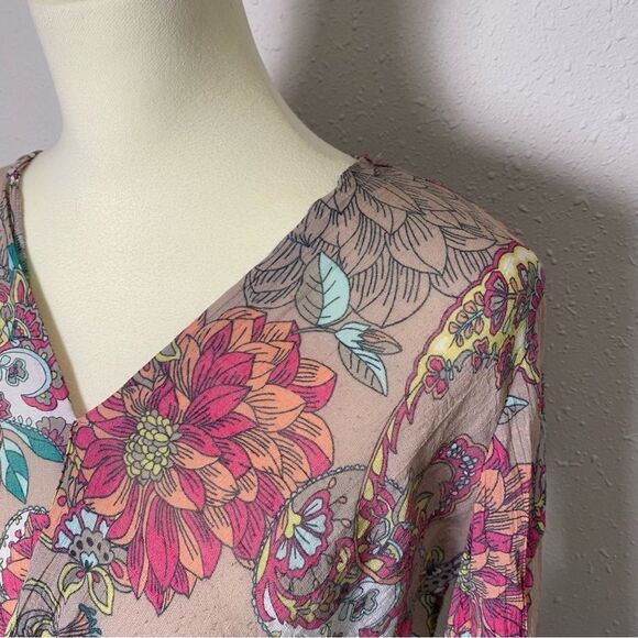Spense Floral Paisley Colorful Boho Bell Sleeve Blouse Women's Size Small - Picture 8 of 16